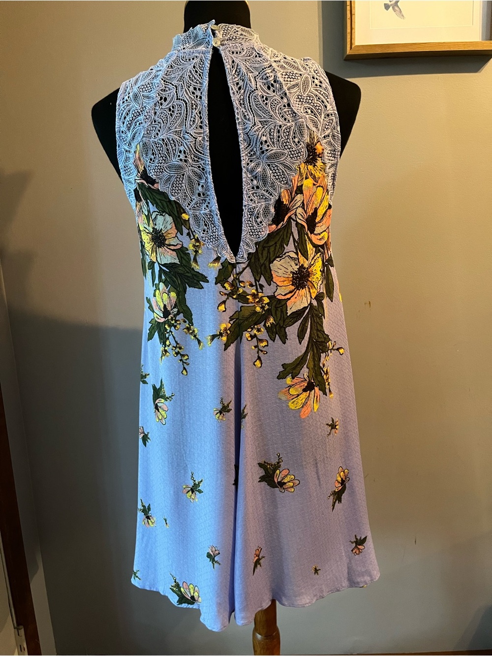 Free People Intimately Lavender Floral Lace High Neck Swing Dress XS - Picture 5 of 6